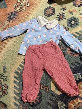 Baby Two-Piece Set with Snowman Print Top and Red Gingham Pants